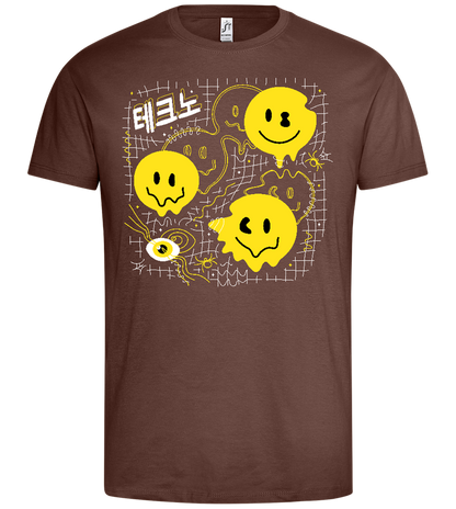 Distorted Smiley Grid Design - Premium men's t-shirt_CHOCOLATE_front