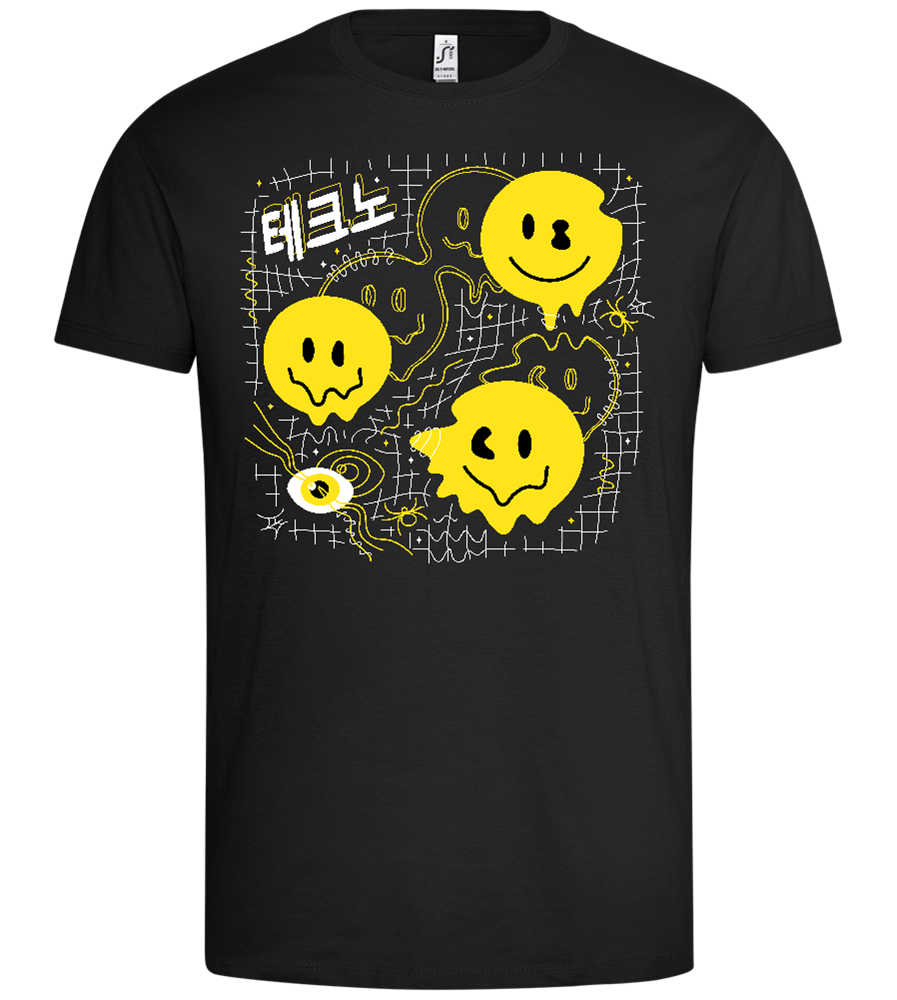 Distorted Smiley Grid Design - Premium men's t-shirt_DEEP BLACK_front