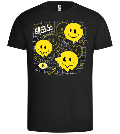 Distorted Smiley Grid Design - Premium men's t-shirt_DEEP BLACK_front