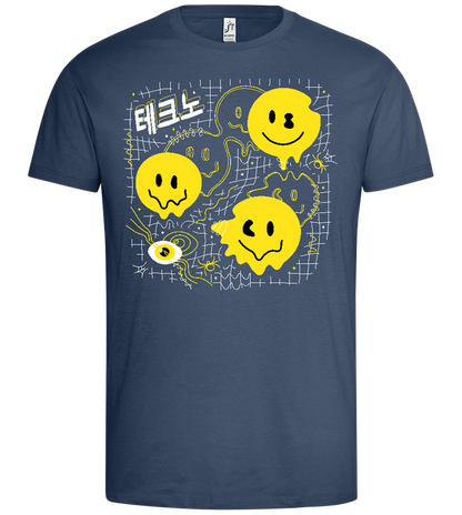 Distorted Smiley Grid Design - Premium men's t-shirt_DENIM_front