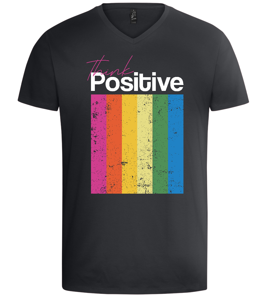 Think Positive Rainbow Design - Basic men's v-neck t-shirt_DARK GRAY_front