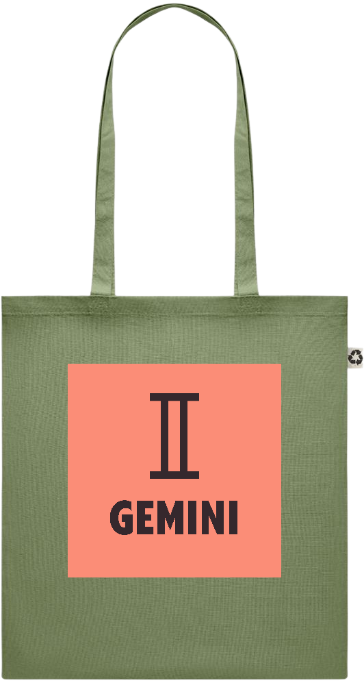 Zodiac Gemini Design - Recycled cotton colored shopping bag_GREEN_front