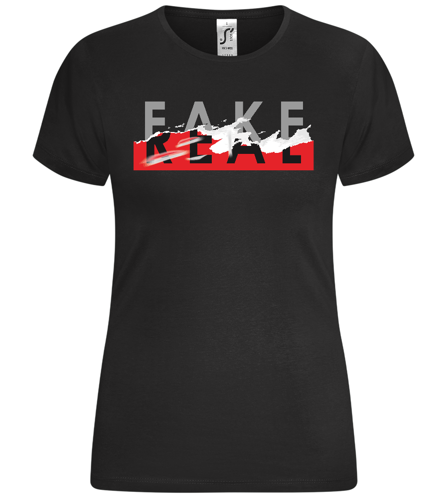 Fake vs Real Design - Comfort women's t-shirt_DEEP BLACK_front