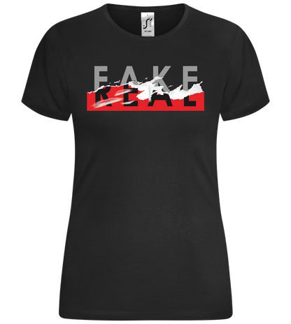 Fake vs Real Design - Comfort women's t-shirt_DEEP BLACK_front