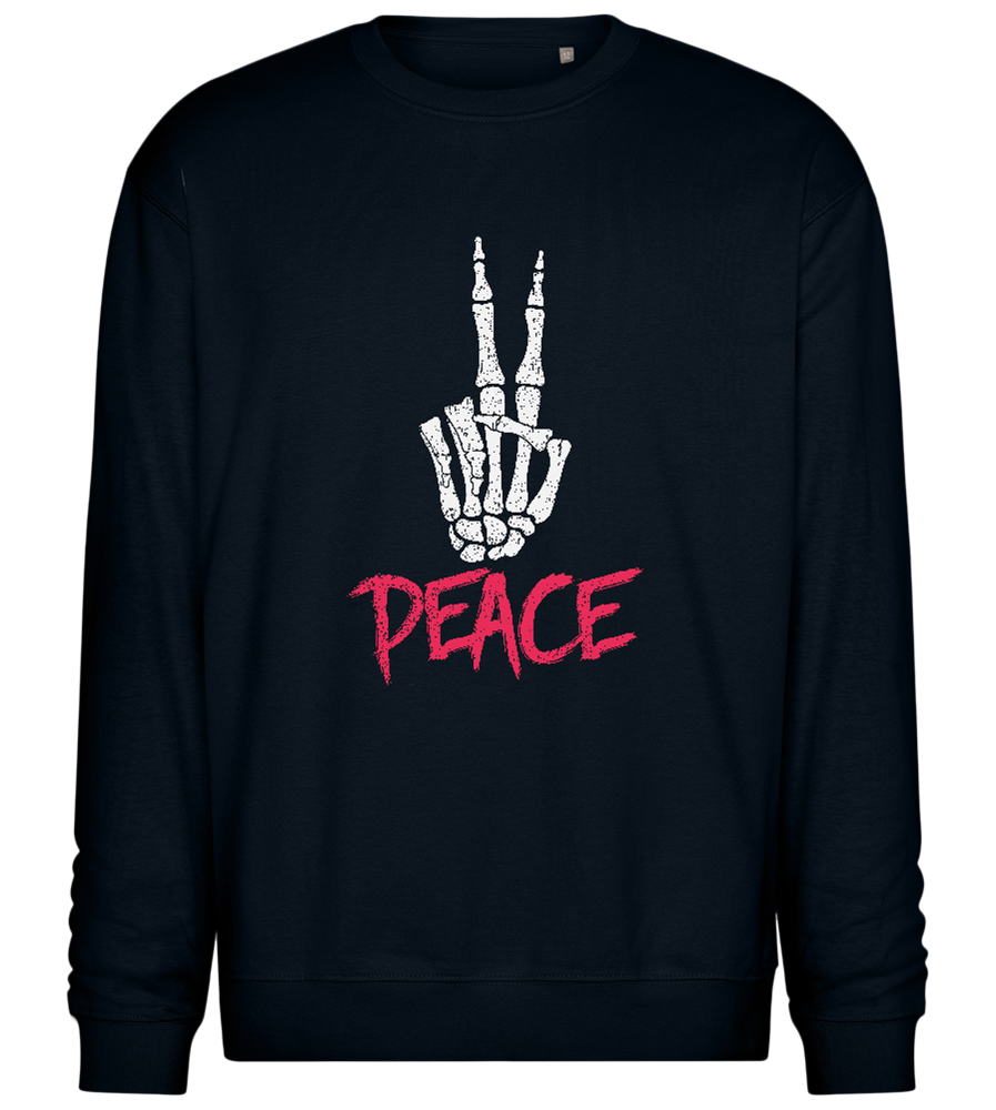 Skeleton Peace Sign Design - Comfort Essential Unisex Sweater_BLACK_front