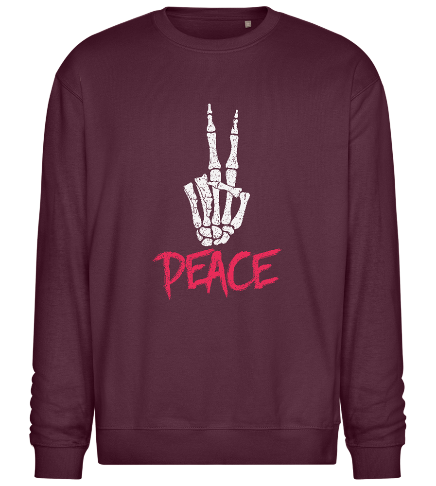 Skeleton Peace Sign Design - Comfort Essential Unisex Sweater_BORDEAUX_front