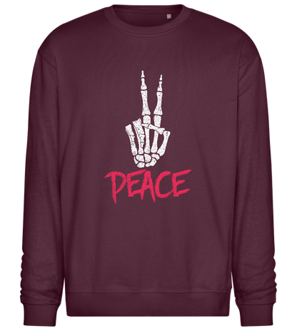 Skeleton Peace Sign Design - Comfort Essential Unisex Sweater_BORDEAUX_front