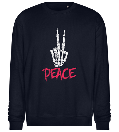 Skeleton Peace Sign Design - Comfort Essential Unisex Sweater_FRENCH NAVY_front