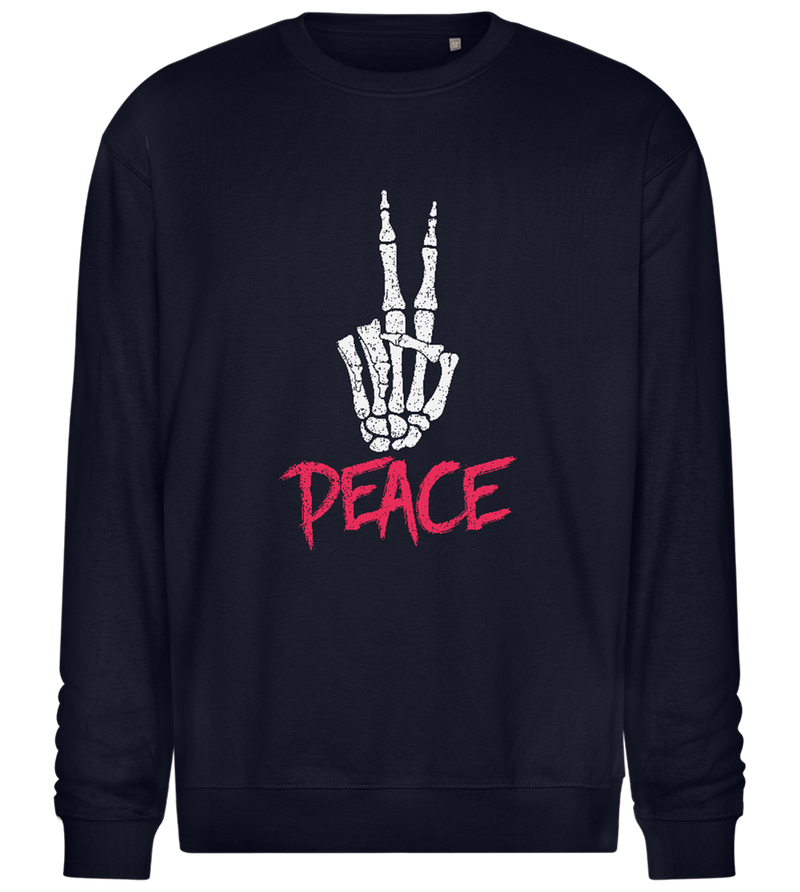 Skeleton Peace Sign Design - Comfort Essential Unisex Sweater_FRENCH NAVY_front