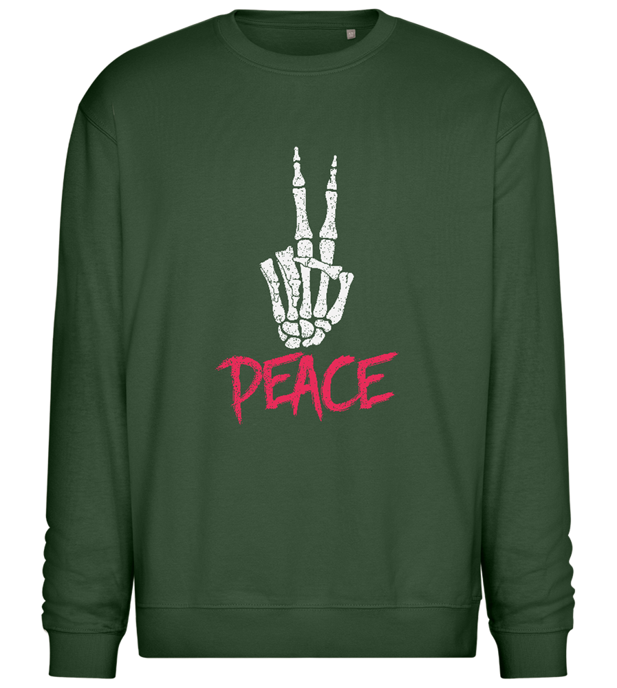 Skeleton Peace Sign Design - Comfort Essential Unisex Sweater_GREEN BOTTLE_front