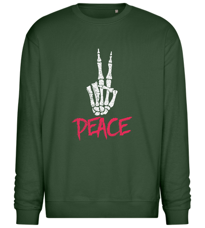 Skeleton Peace Sign Design - Comfort Essential Unisex Sweater_GREEN BOTTLE_front