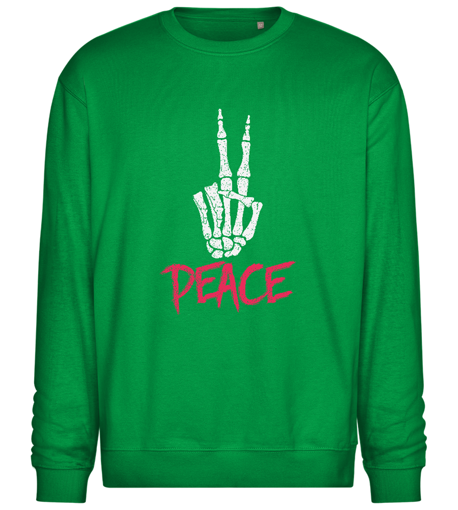 Skeleton Peace Sign Design - Comfort Essential Unisex Sweater_MEADOW GREEN_front