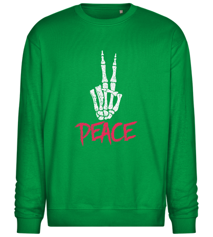 Skeleton Peace Sign Design - Comfort Essential Unisex Sweater_MEADOW GREEN_front