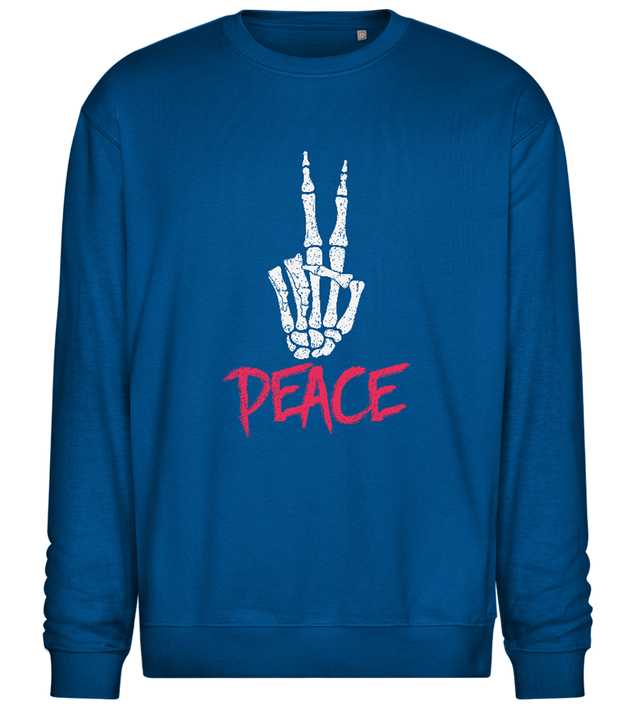 Skeleton Peace Sign Design - Comfort Essential Unisex Sweater_ROYAL_front