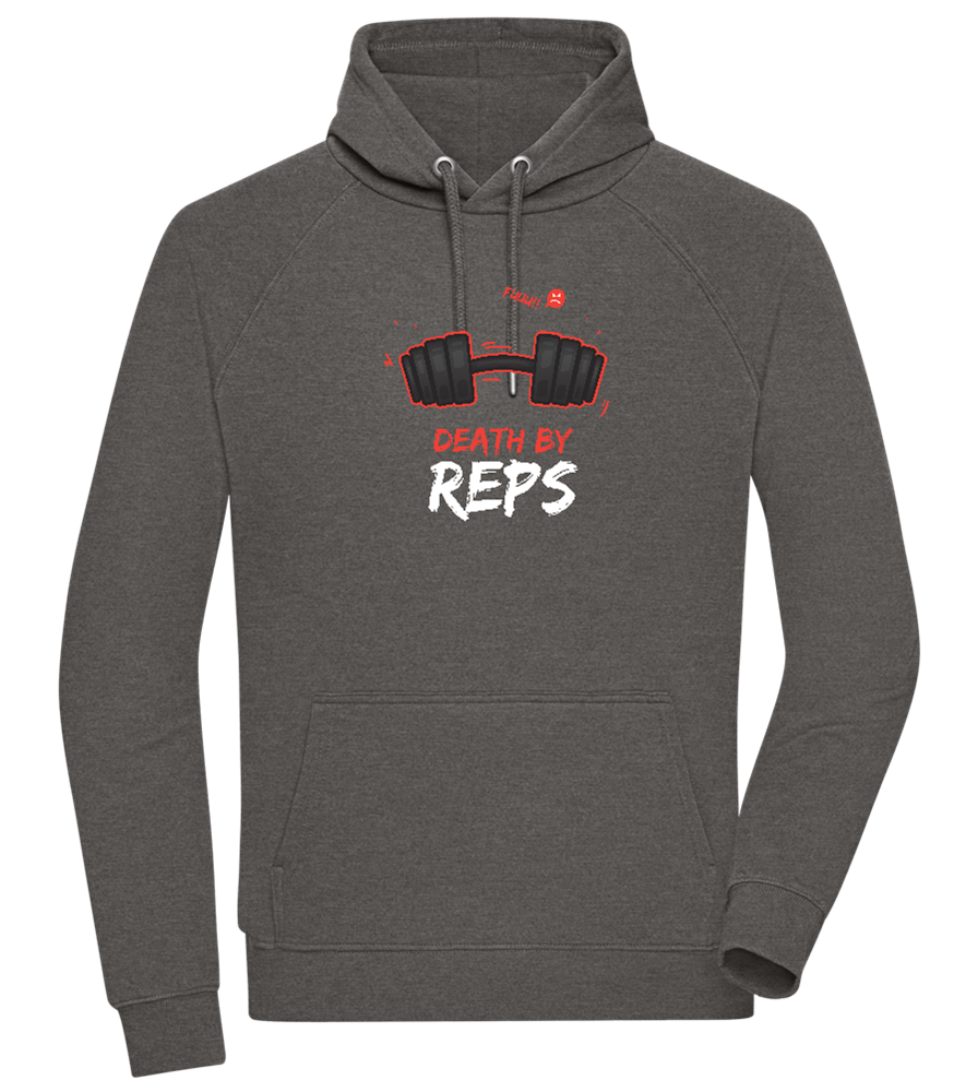 Death By Reps Barbell Design - Comfort unisex hoodie_CHARCOAL CHIN_front