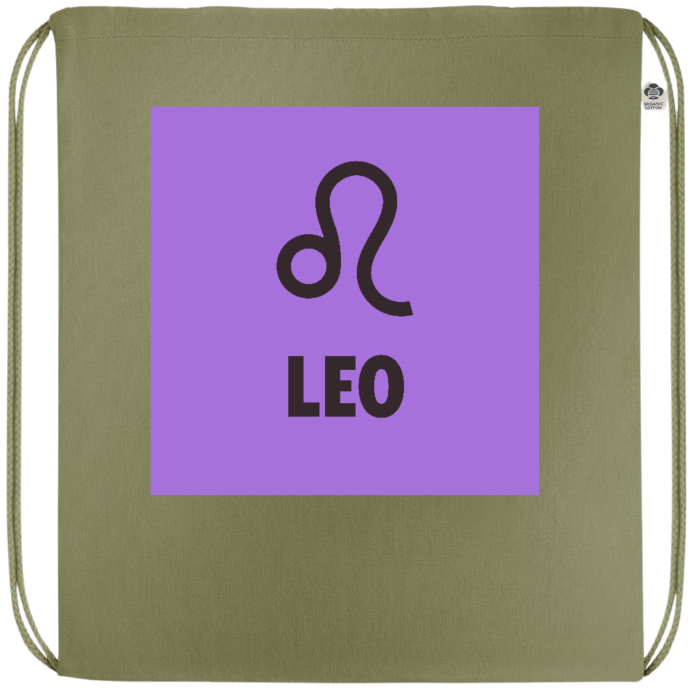 Zodiac Leo Design - Premium colored organic cotton drawstring bag_GREEN_front