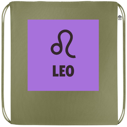 Zodiac Leo Design - Premium colored organic cotton drawstring bag_GREEN_front