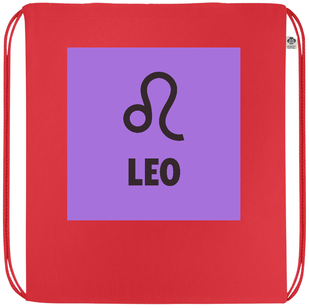 Zodiac Leo Design - Premium colored organic cotton drawstring bag_RED_front