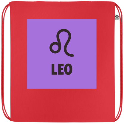 Zodiac Leo Design - Premium colored organic cotton drawstring bag_RED_front