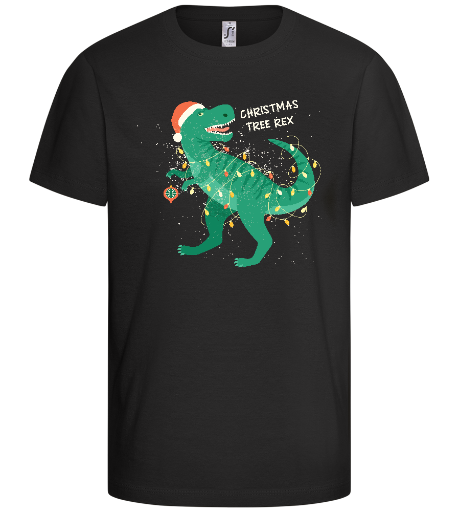 Christmas Tree Rex Design - Basic kids t-shirt_DEEP BLACK_front