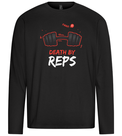 Death By Reps Barbell Design - Premium men's long sleeve t-shirt_DEEP BLACK_front