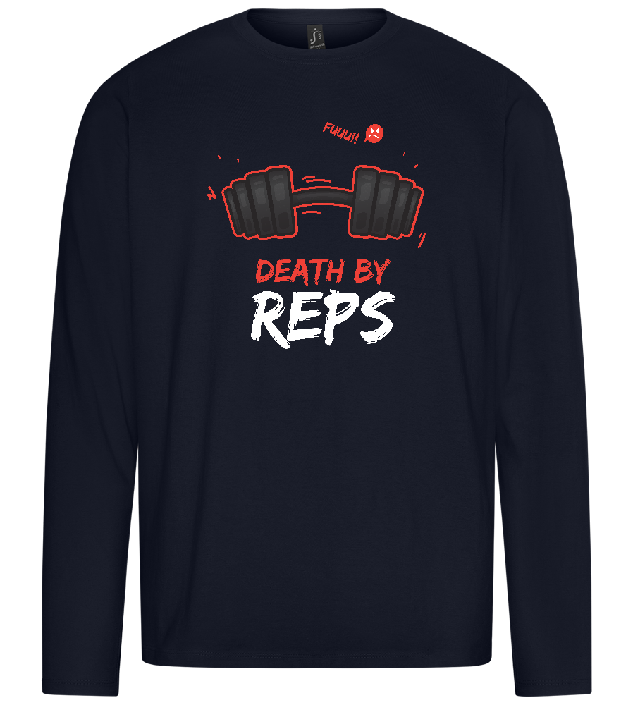 Death By Reps Barbell Design - Premium men's long sleeve t-shirt_FRENCH NAVY_front