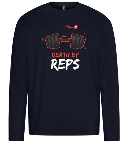 Death By Reps Barbell Design - Premium men's long sleeve t-shirt_FRENCH NAVY_front