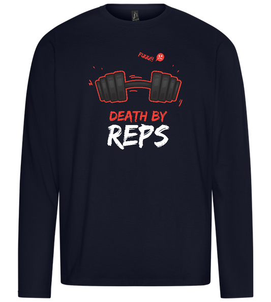 Death By Reps Barbell Design - Premium men's long sleeve t-shirt_FRENCH NAVY_front