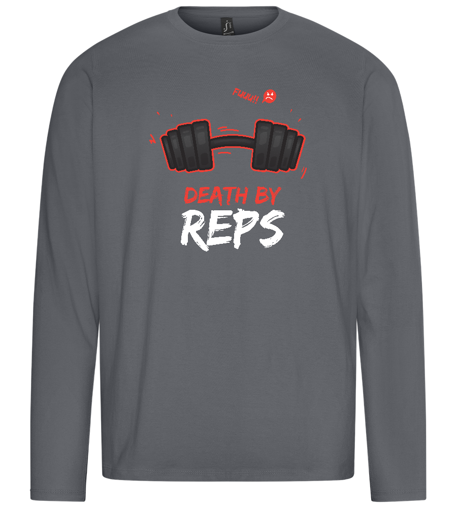 Death By Reps Barbell Design - Premium men's long sleeve t-shirt_MOUSE GREY_front