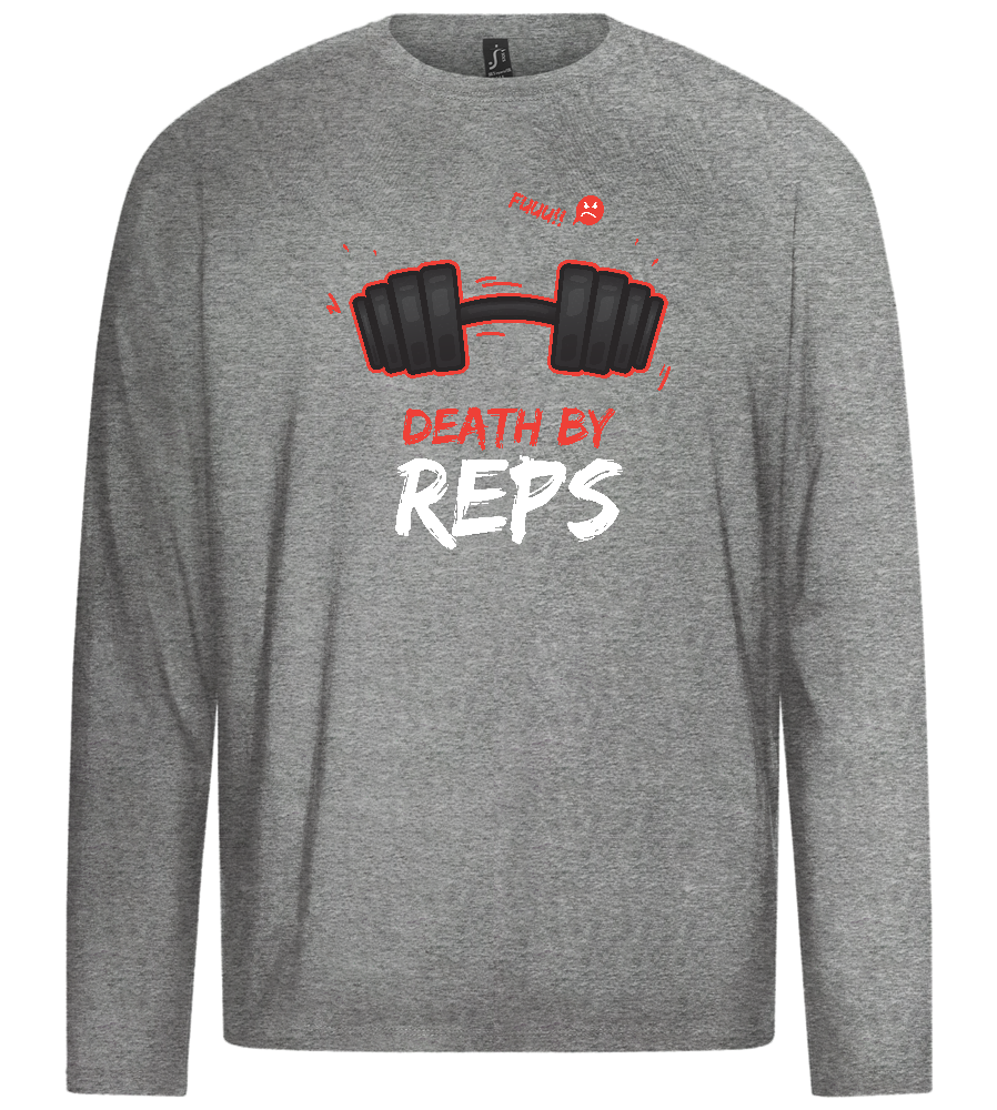 Death By Reps Barbell Design - Premium men's long sleeve t-shirt_ORION GREY_front