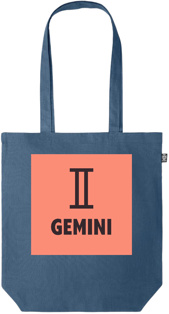 Zodiac Gemini Design - Premium colored organic hemp tote bag_BLUE_front