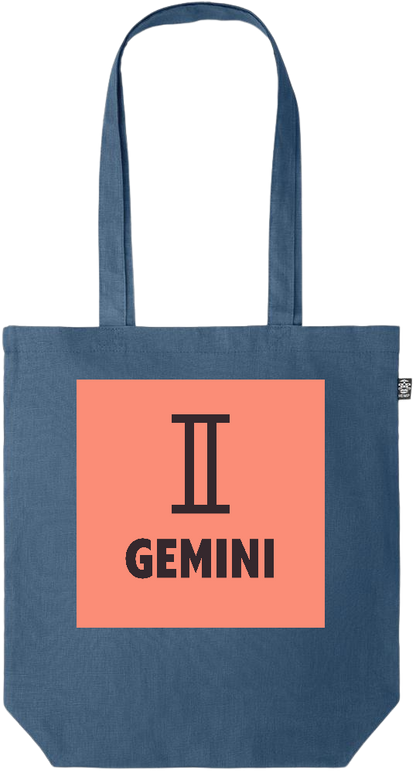 Zodiac Gemini Design - Premium colored organic hemp tote bag_BLUE_front