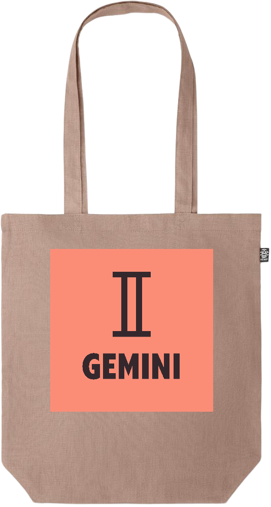 Zodiac Gemini Design - Premium colored organic hemp tote bag_BROWN_front