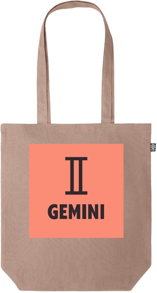 Zodiac Gemini Design - Premium colored organic hemp tote bag_BROWN_front