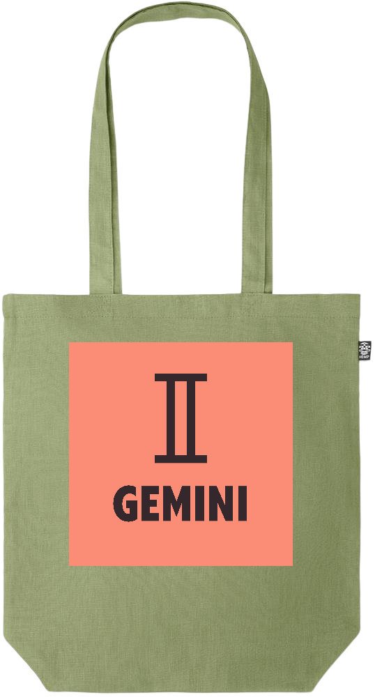 Zodiac Gemini Design - Premium colored organic hemp tote bag_GREEN_front