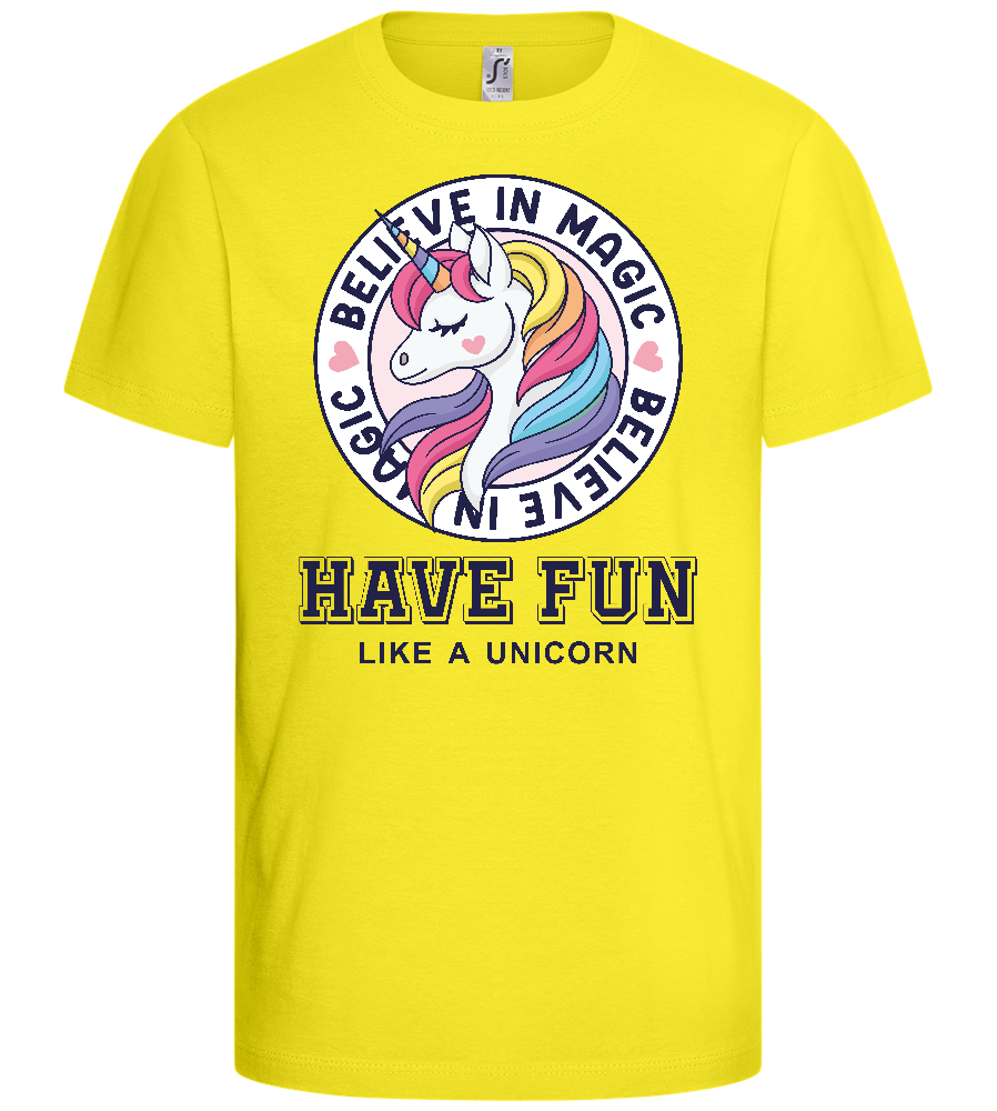 Believe in Magic Unicorn Design - Basic kids t-shirt_LEMON_front