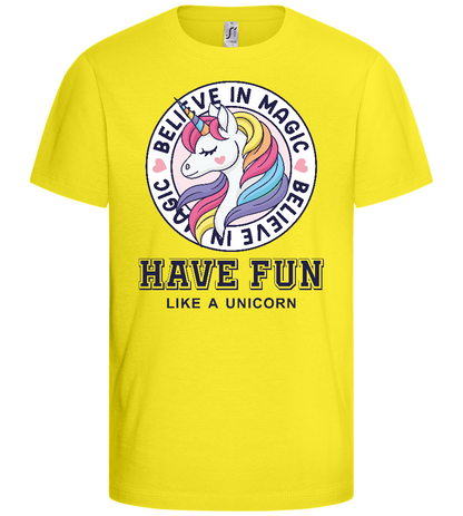 Believe in Magic Unicorn Design - Basic kids t-shirt_LEMON_front