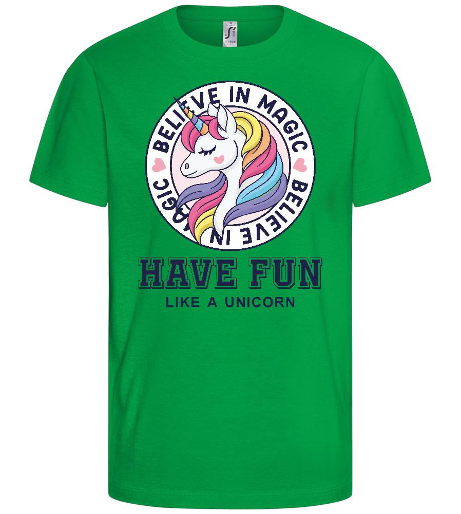 Believe in Magic Unicorn Design - Basic kids t-shirt_MEADOW GREEN_front