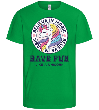 Believe in Magic Unicorn Design - Basic kids t-shirt_MEADOW GREEN_front