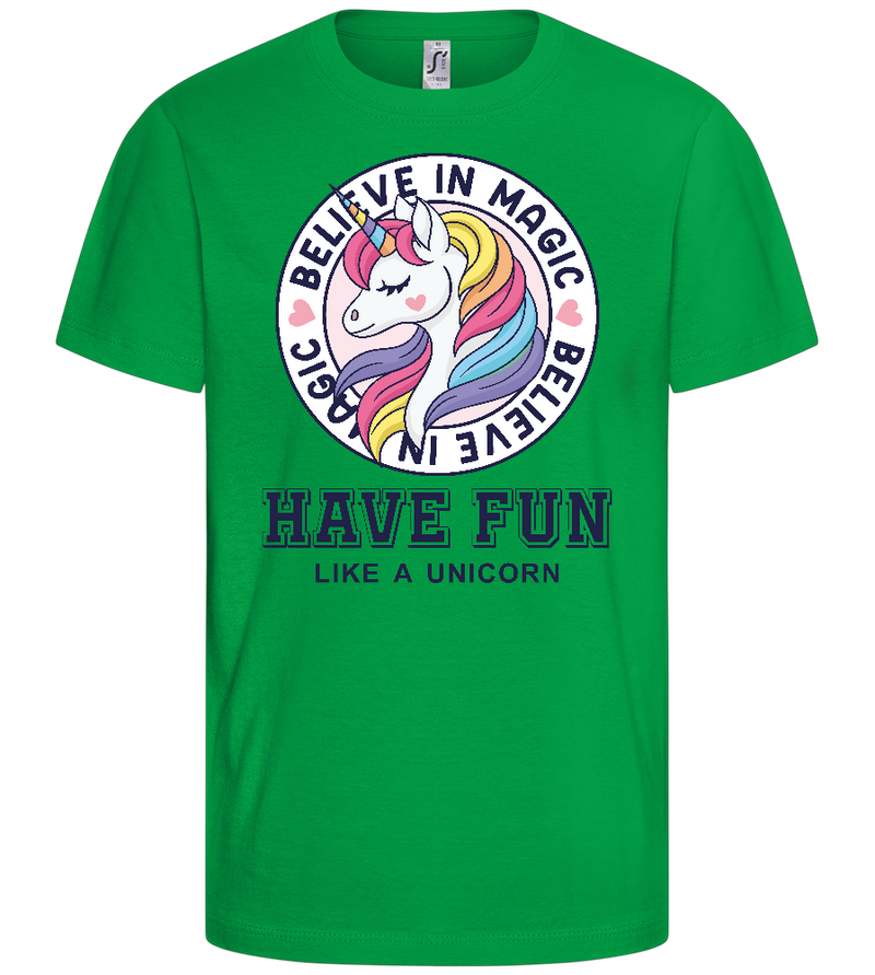 Believe in Magic Unicorn Design - Basic kids t-shirt_MEADOW GREEN_front