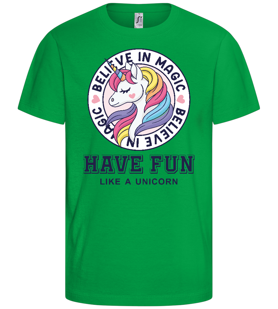 Believe in Magic Unicorn Design - Basic kids t-shirt_MEADOW GREEN_front