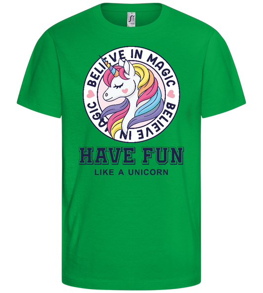 Believe in Magic Unicorn Design - Basic kids t-shirt_MEADOW GREEN_front