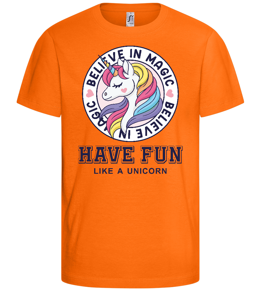 Believe in Magic Unicorn Design - Basic kids t-shirt_ORANGE_front