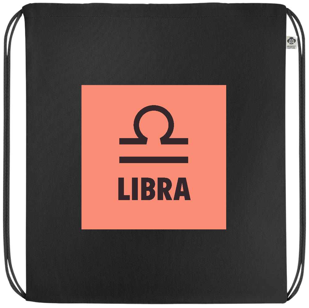 Zodiac Libra Design - Premium colored organic cotton drawstring bag_BLACK_front