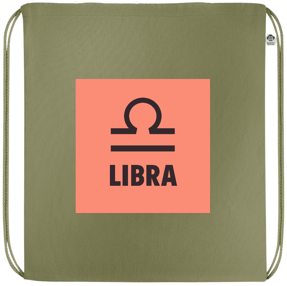 Zodiac Libra Design - Premium colored organic cotton drawstring bag_GREEN_front