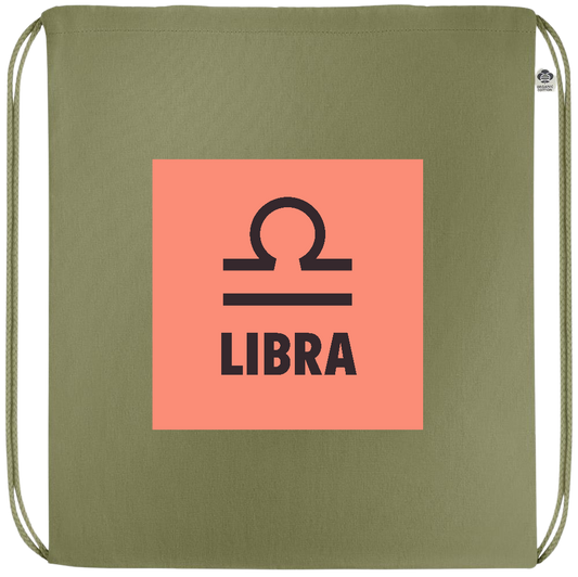 Zodiac Libra Design - Premium colored organic cotton drawstring bag_GREEN_front