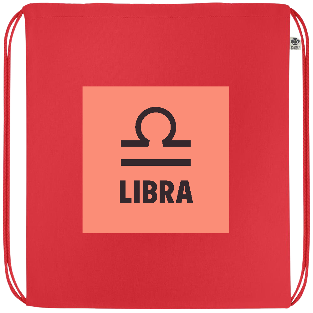 Zodiac Libra Design - Premium colored organic cotton drawstring bag_RED_front