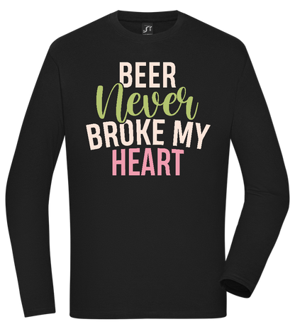 Never Broke My Heart Design - Comfort men's long sleeve t-shirt_DEEP BLACK_front