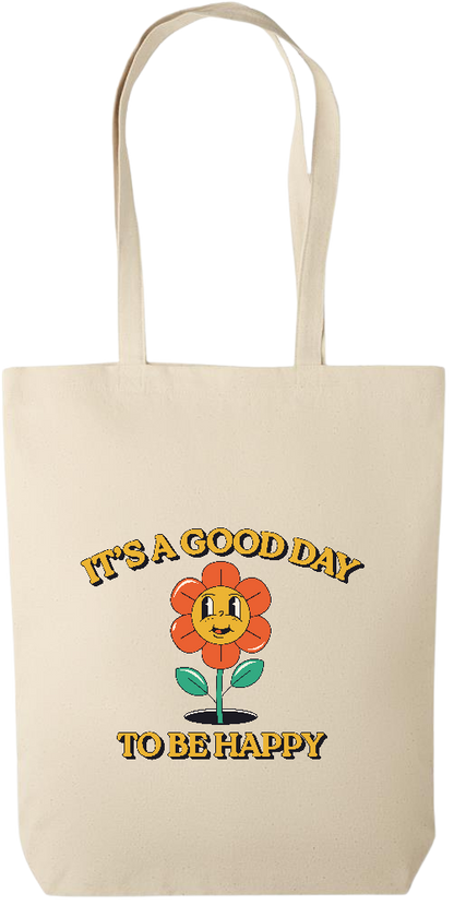 Its a Good Day to be Happy Design - Premium canvas cotton tote bag_BEIGE_front