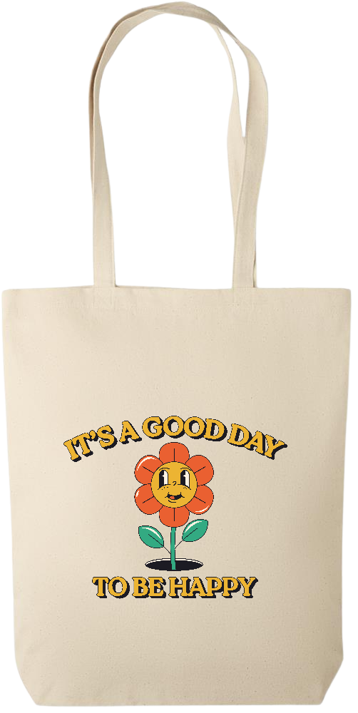 Its a Good Day to be Happy Design - Premium canvas cotton tote bag_BEIGE_front